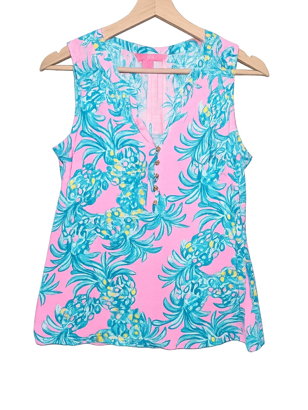 Lilly Pulitzer Pink Pineapple Sleeveless Top Tropical Resort Coastal Preppy S - Picture 2 of 7